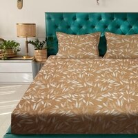 Brown Floral 180 TC Flat 1 Queen  Bedsheet with 2 Pillow Covers