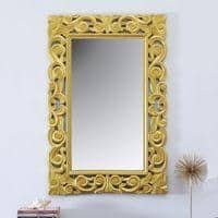 Minar Mango Wood Handpainted Gold Carving Wall Mirror