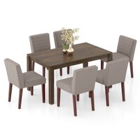 Atlas Solid Wood 6 Seater Compact Dining Table with set of 6 Ludo upholstered dining chair in Shitake Beige fabric