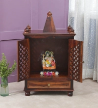 Xman Sheesham Wood  Prayer Unit In Provincial Teak Finish