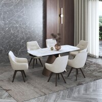 Aeris Ceramic 4 To 6 Seater Extendable Dining Table With Set of 2 Selene Dining Chair