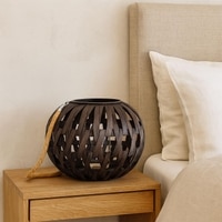 Luxe Home Hanging Bamboo Lantern with Handle or Glass Jar - 2023-241- Cocoa ( 27x36x36 cm )