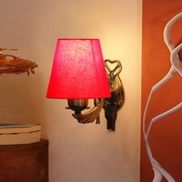Devansh Metal Electric Wall Light in Antique Gold Colour with Red Shade Count of 1 Light