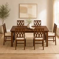 Globally Indian Prisha Solid Sheesham Wood 6 Seater Dining Table Set 6 Chairs Beige