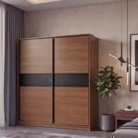 Avalon Engineered Wood 2 Sliding Door Wardrobe in Wheat Brown Walnut Finish