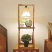 Euphoria Brown Wooden Table Lamp with Beige Fabric Lampshade