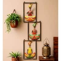 Desert Art Metal Handpainted Zig Zag Three Sardar Wall Hanging in Multicolour