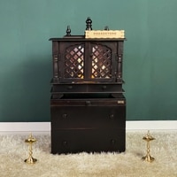 D'Dass Multi Color Mdf and Sheesham Wooden Temple With Cabinet For Pooja