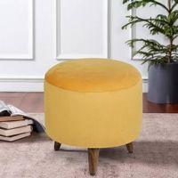 Freya Solid Wood  Ottomon in  Yellow Colour