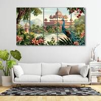 The Castle Decor Pichwai Madhubani Wall Painting Wooden Framed 27x48 Inch (Style 2)