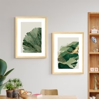 Abstract Face Green Leaf Set of 2 Framed Posters Boho Art 45x60 cm