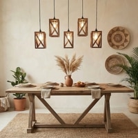Symmetric 5 Series Brown Solid Wood Cluster Hanging Light