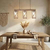 Symmetric Beige Solid Wood Cluster Hanging Light
