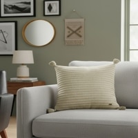 Bar Beige Melange Quilted Cushion Cover With Tassels 18X18 Inches