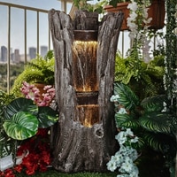 Grey Nature Inspired Carved Tree Water Fountain