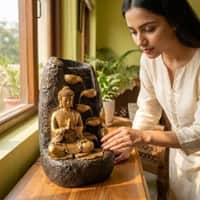 Water Fountain Golden Serenity Buddha Water Fountain in Cascading Bowls in Multicolor Colour