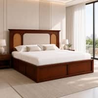 Virasat Solid Wood Comfort Queen Bed Hydraulic Storage Provincial Teak Finish Mattress 60 x 78 Inch