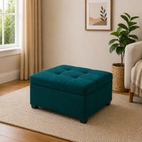 Doe Buck Tufted Storage Ottoman Bench in Mustard Teal Colour Fabric