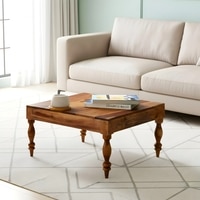 Sydney Sheesham Wood Contemporary Square Coffee Table In Natural Teak Finish