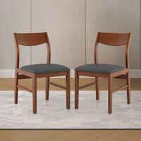 Augusta Solid Wood Dining Chair Set Of 2 In Dark Walnut Finish With Grey Fabric Colour