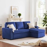 Solace Solid Wood Sofa cum Bed in Navy Blue