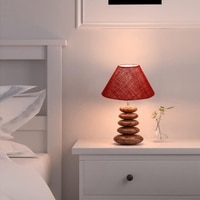 Devansh Maroon Jute Table Lamp With Wood  Pebble Lamp  (10X10X15) Inches