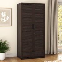 Bennis Engineered Wood 2 Door Wardrobe Without Mirror in Dark Walnut Finish