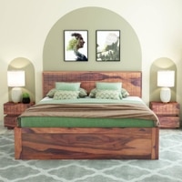 Esra Sheesham Wood King Size Bed Box Storage Provincial Teak Finish (72 x 78 inches)