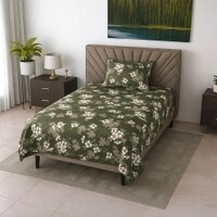 Willow Dark Green Floral 290 TC Cotton Flat Single Size Bedsheet with 1 Pillow Cover – Threads