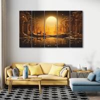 The Castle Decor Golden Deer Wall Painting Wooden Framed Digital Painting 27x48 Inch (Style 3)
