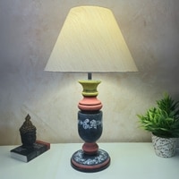 Pillar Pink Stone Wooden Table Lamp in Multicolor
