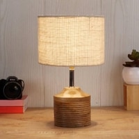 Eliot White Natural Fiber Shade Table Lamp with Natural Wooden Base