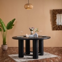 Elysianis Leewell Solid Wood 6 Seater Dining Table in Black Finish