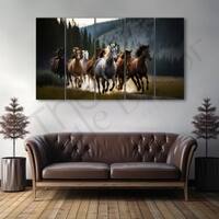The Castle Decor 7 Running Horses Vastu Wall Painting Wooden Framed 27x48 Inch
