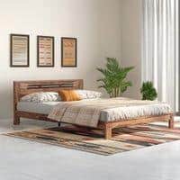 Amal Solid Wood Queen Size Bed In Teak Finish