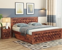 Moglis Solid Wood King  Size Bed With Drawer Storage Bed In Teak Finish