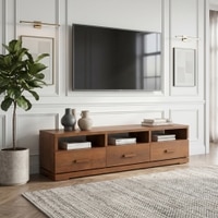 Carmond Solid Wood TV Unit Amber Walnut Finish