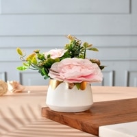 Artificial Pink Floral Arrangement With White Pot