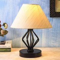 Tylee Off White Fabric Shade Table Lamp with Black Iron Base