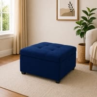 Doe Buck Tufted Storage Ottoman Bench in Mustard Blue Colour Fabric