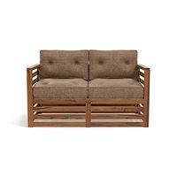 Raymond Wooden Sofa - Teak Finish (Safari Brown) (Finish : teak; Custom Set - Sofas : 0002; Standard Set - Sofas : none; Sofa Material : fabric; Sofa Size : regular; Sofa Type : regular; Colour : safari brown)