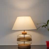 VARELLO Clear Glass Table Lamp with Gold Accent and Wood Base