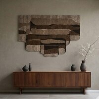 Abstract Handmade Natural Wool Wall Art Beige Brown Layered 4 x 2 Feet
