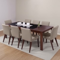 Vanalen 6-To-8 Extendable Persica 8 Seater Dining Table Set Colour Beige Finish Dark Walnut