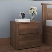Harzine Engineered Wood Bedside Table in Classic Walnut Finish