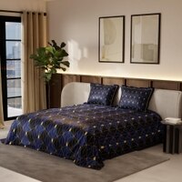 Stoa Paris Satin King Size Bedsheet with 2 Pillow Covers  Size Navy Fiesta