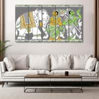 The Castle Decor Madhubani Art Wall Painting Wooden Framed 27x48 Inch (Style 1)