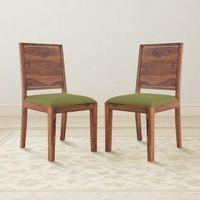 Oribi Solid Wood Dining Chair Set Of 2 In Teak Finish