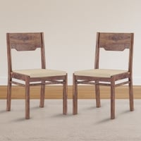 Kerry Solid Wood Dining Chair Set Of 2 In Teak Finish With Wheat Brown Fabric Colour