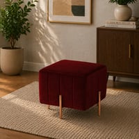 Doe Buck Regent Channel Tufted Velvet Ottoman Stool in Maroon Colour with Rose Gold Legs